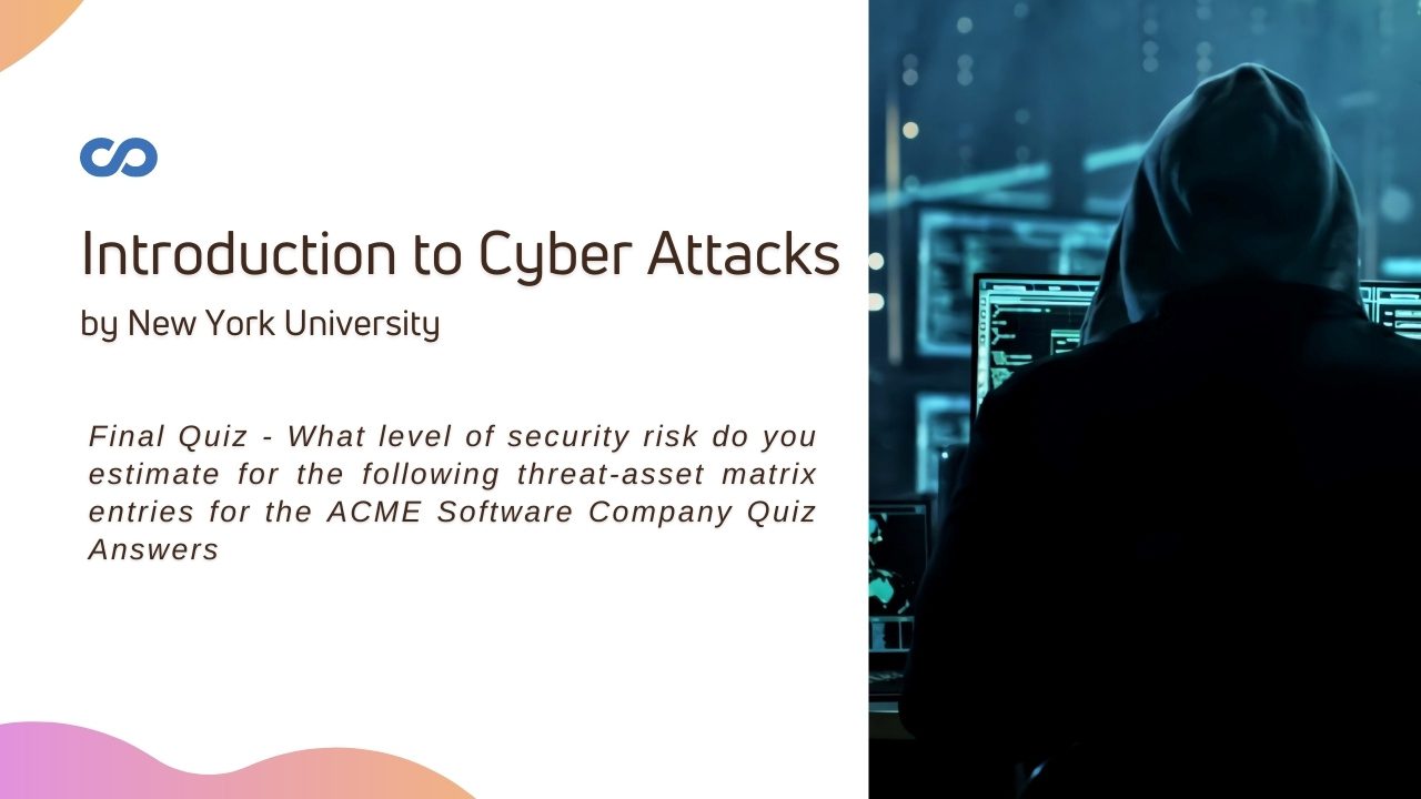 Final Quiz - What level of security risk do you estimate for the following threat-asset matrix entries for the ACME Software Company Quiz Answers